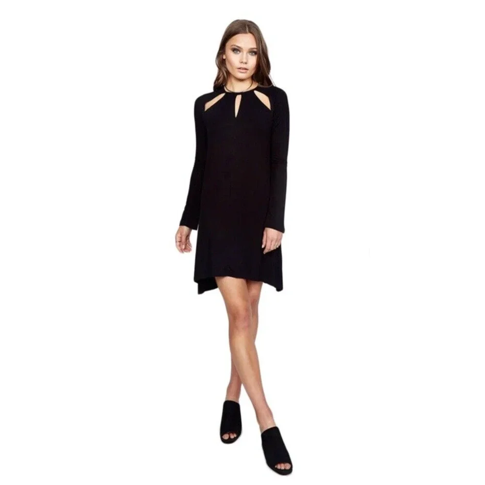 Michale‎ Lauren Women Medium Dress Reef Cut Out Black Shift Mini Long Sleeve NWT